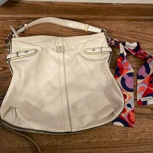 Cream leather Coach purse with scarf